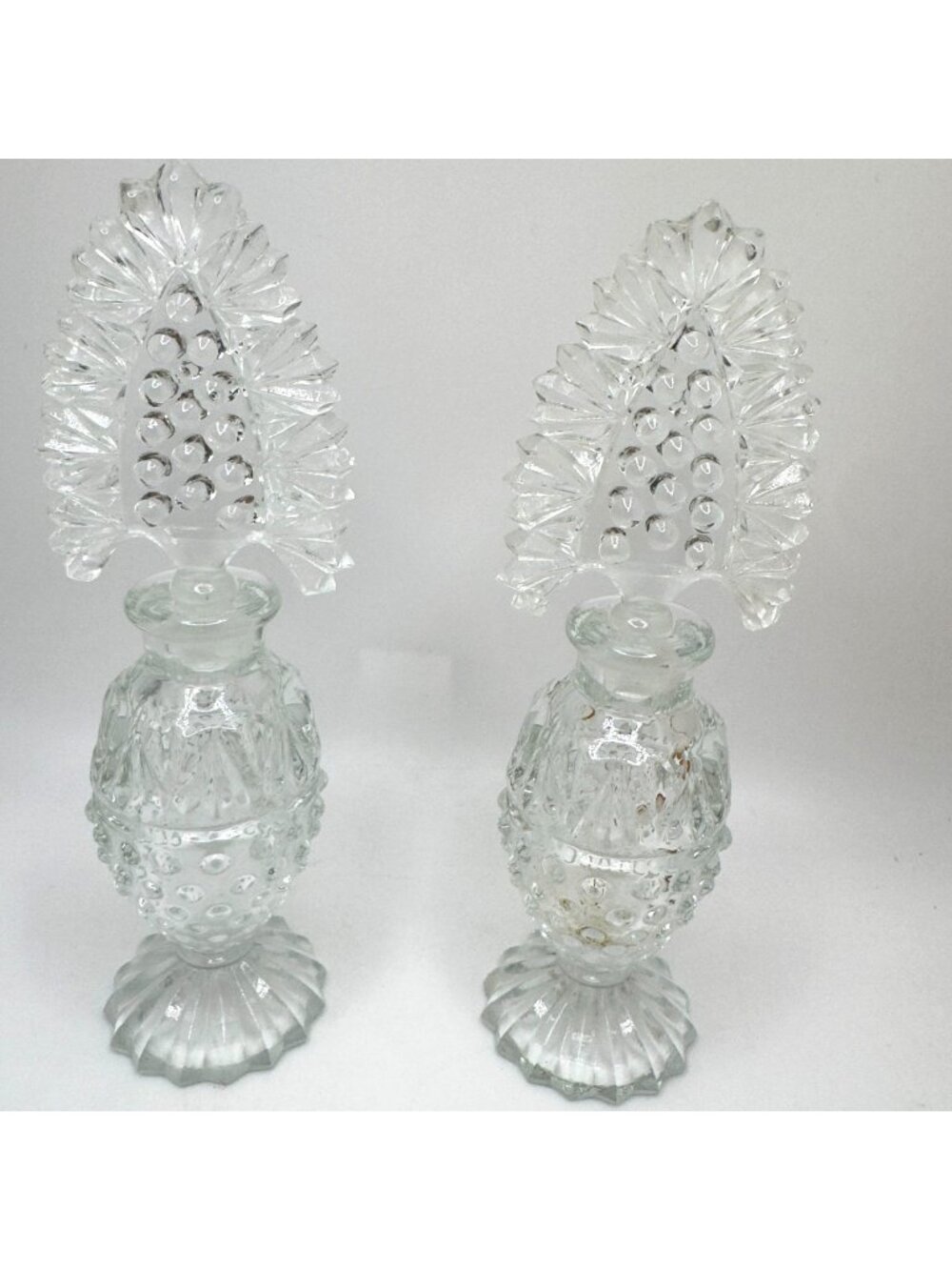 Vintage Clear Crystal Perfume Bottles With Arrowhead Cut Glass Stoppers Elegant